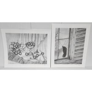 2 Vintage Thelma Nanney Signed Numbered Prints Fruit Still Life & Window Scene